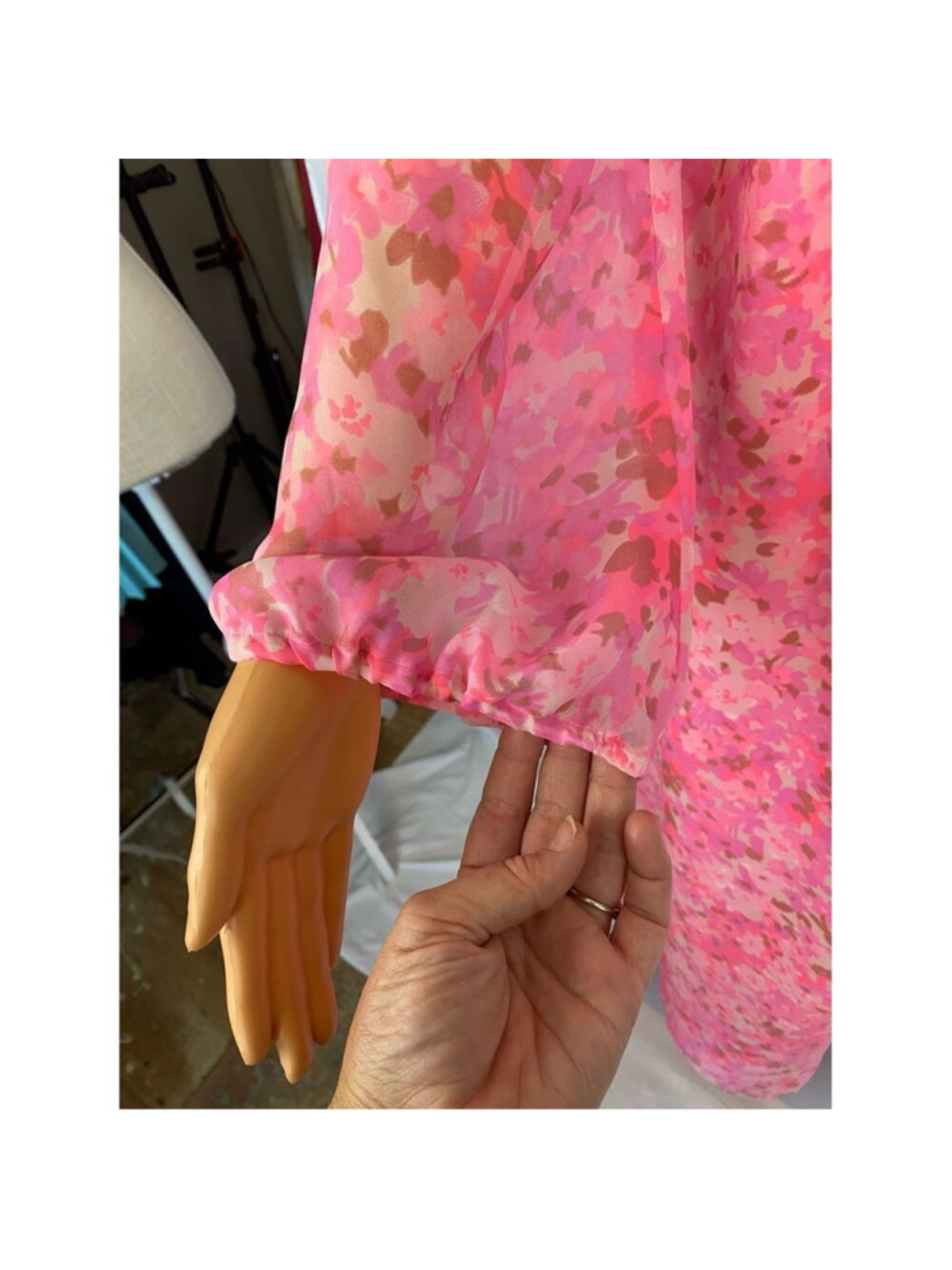 Vintage 60s Pink Floral Maxi Dress Sheer Chiffon Flower power psychedelic Women - Picture 10 of 10